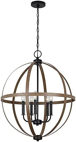 Calhoun 24" Steel Cage Globe Chandelier in Cerused Oak