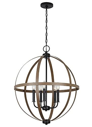 Calhoun 24" Steel Cage Globe Chandelier in Cerused Oak