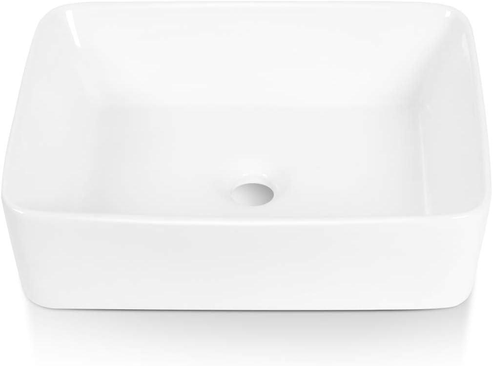 19"L x 15"W White Ceramic Rectangular Bathroom Vessel Sink Drop-in Vanity Sink