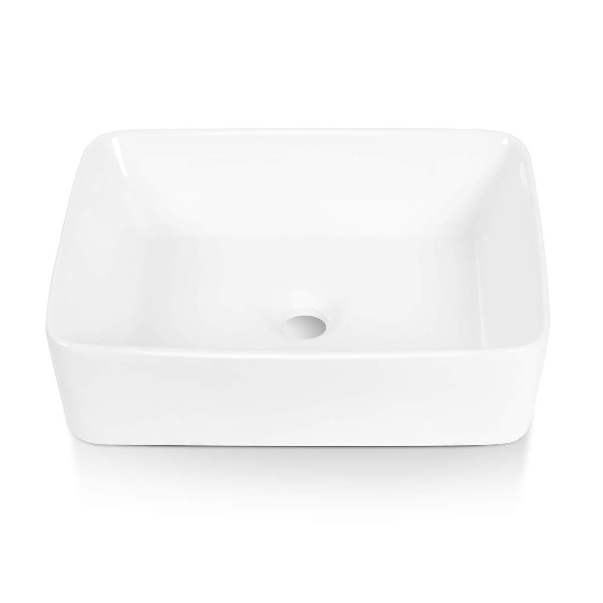 19"L x 15"W White Ceramic Rectangular Bathroom Vessel Sink Drop-in Vanity Sink
