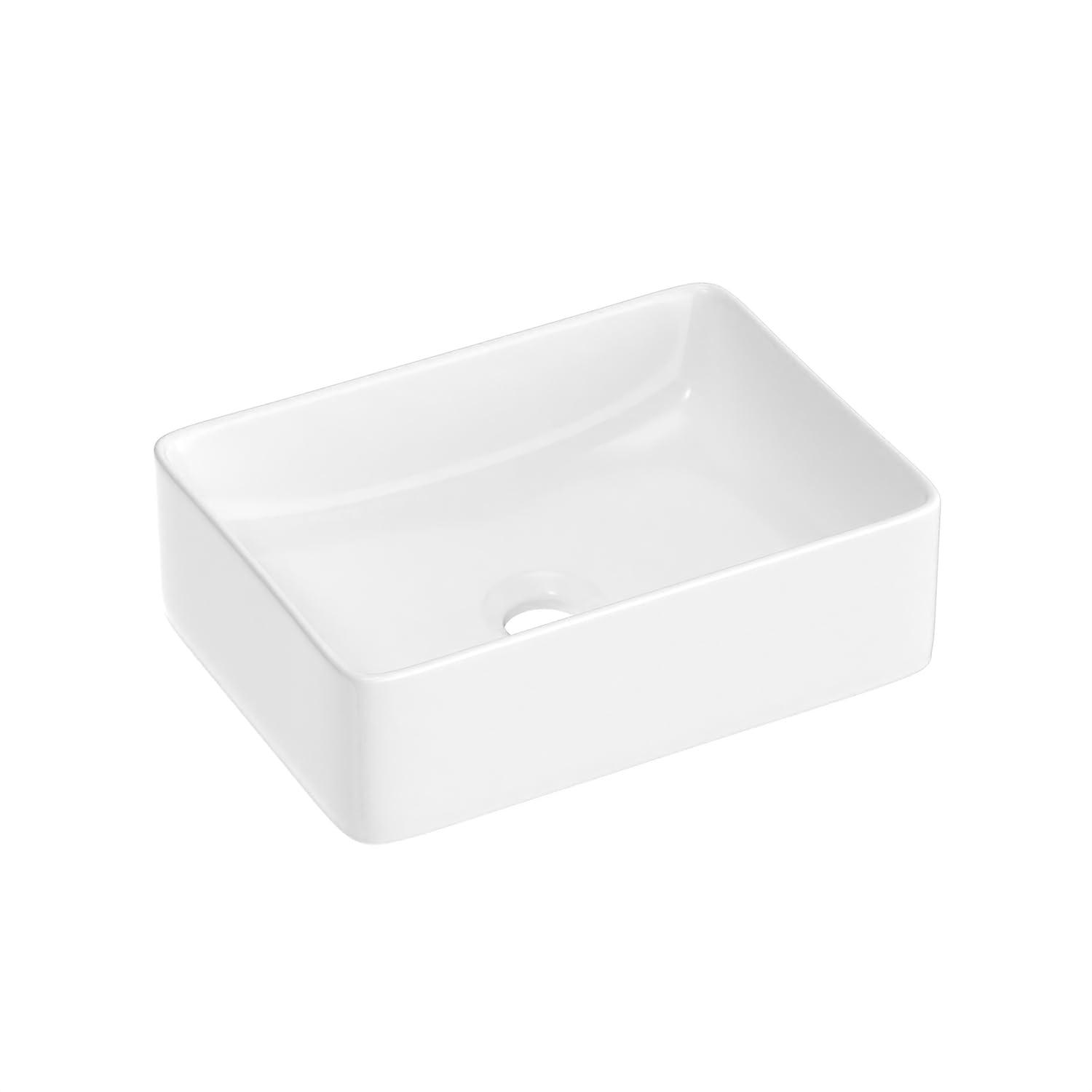 J-FAMILY 14.5'' x 10.6'' Bathroom Small Vessel Sink Above Counter White Porcelain Ceramic Sink Bowl Vanity Sink Lavatory Rectangular Wash Hand Basin