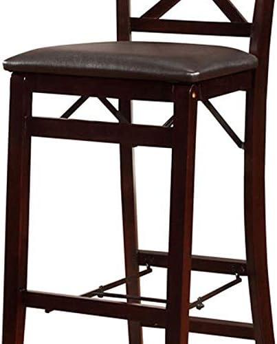 Triena X Back Faux Leather Folding Barstool Espresso - Linon: Padded Seat, Wood Legs, No Assembly Required