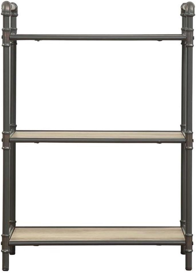 36" Itzel 3 Shelves Bookcase Antique Oak/Sandy Gray - Acme Furniture: Metal Frame, Open Back Design, Assembly Required