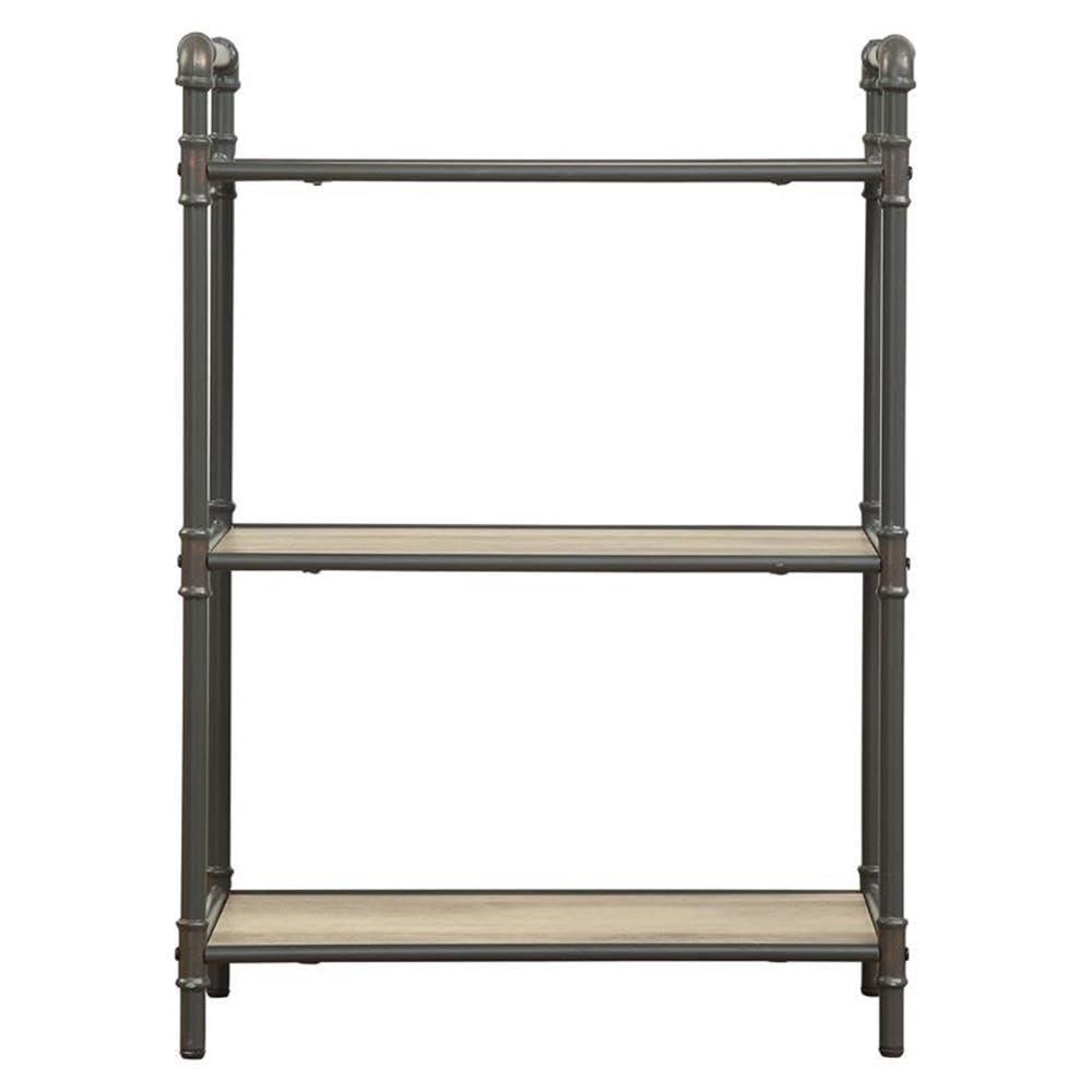 36" Itzel 3 Shelves Bookcase Antique Oak/Sandy Gray - Acme Furniture: Metal Frame, Open Back Design, Assembly Required