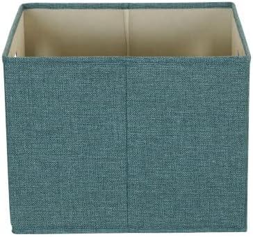 Household Essentials Storage Cubes 2 pack, Blended Poly-Cotton Canvas, Foldable Fiberboard Frame with Cut-out Handles, Open Top, Perfect for Storage and Detailed Organization, Teal