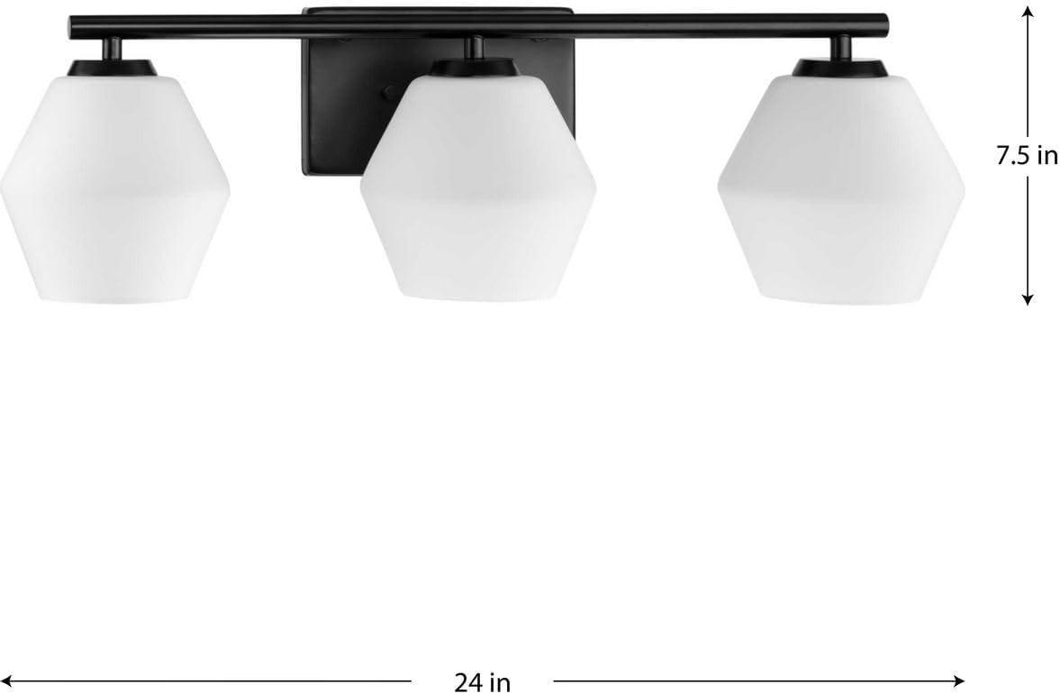 Progress Lighting Copeland 3-Light Vanity Light, Matte Black, Opal Glass