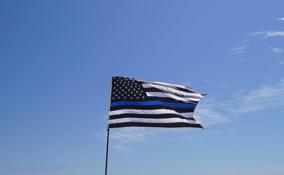Thin Blue Line Flag 3x5 FT-American Police Flag Indoor/Outdoor Quality Polyester with Vivid Color Double-Stitched Edges Brass Grommets Decorations
