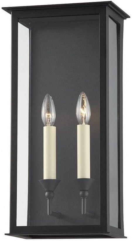 Chauncey Textured Black 2-Light Wall Sconce with Clear Glass