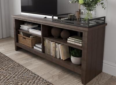 Transitional Warm Brown 58" TV Stand with Cabinet & Fireplace