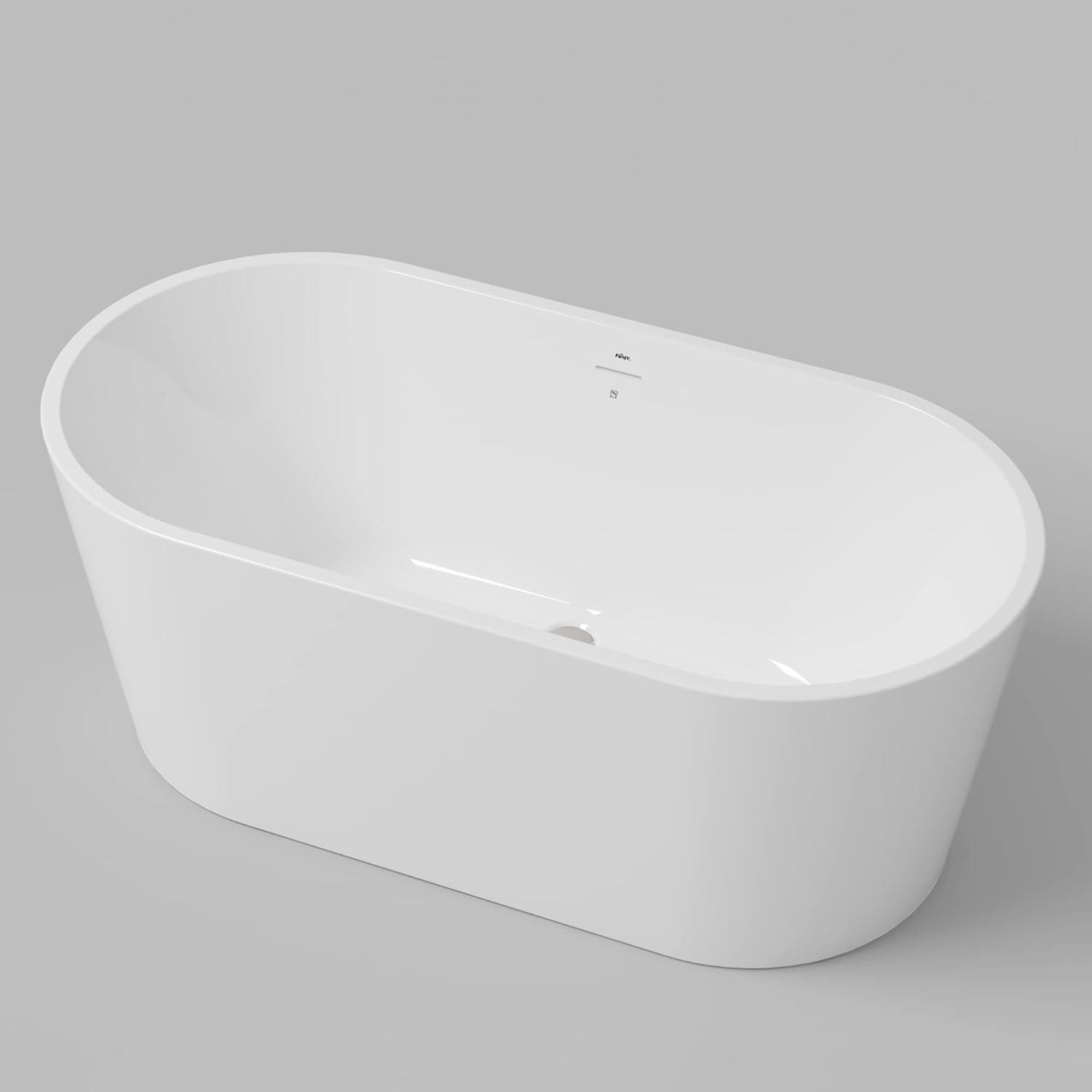 Freestanding Soaking Acrylic Bathtub with Brushed Nickel Drain