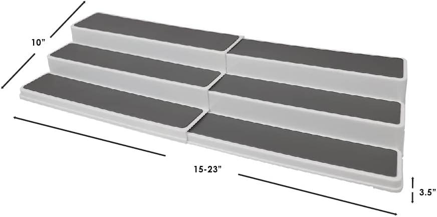 Home Basics 3 Tier Rubber Lined Plastic Spice Rack, Double, White, 14.5-23 Inches