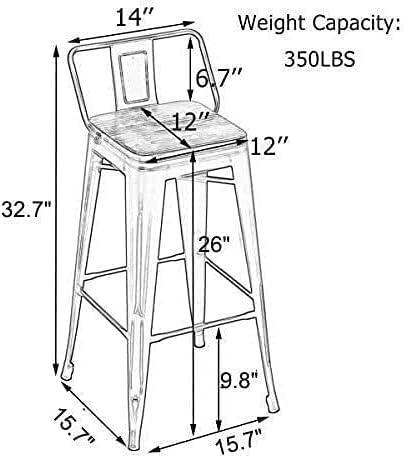 Bar Stools Set of 4 Metal Bar Stool Counter Height Bar Stools 26" Black Modern Bar Chairs with Back and Wooden Seat Bar Stools Counter Height