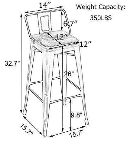 Bar Stools Set of 4 Metal Bar Stool Counter Height Bar Stools 26" Black Modern Bar Chairs with Back and Wooden Seat Bar Stools Counter Height
