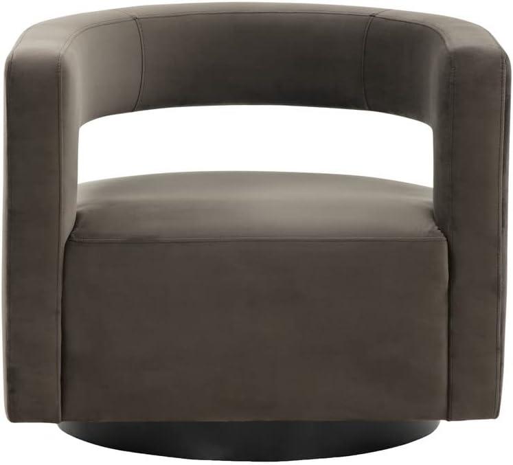 Downtown Loft Dark Grey Velvet Swivel Chair with Wood Accents