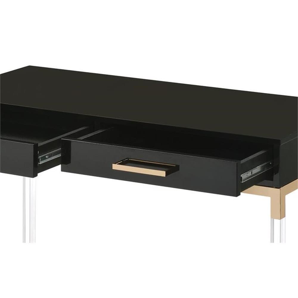 ACME Adiel 2 Drawers Wooden Console Table with Metal Base in Black and Gold