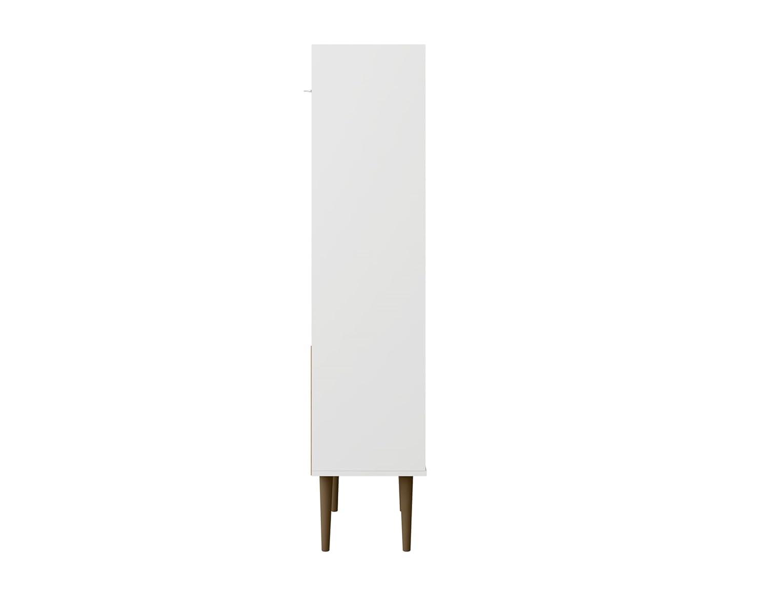 Mid-Century Modern White and Wood 3-Tier Bookshelf with Doors