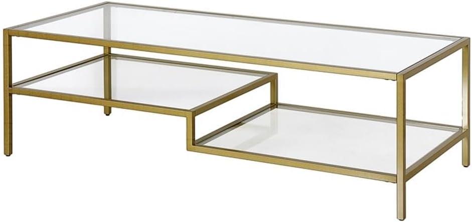 Evelyn&Zoe Lovett 54" Wide Rectangular Coffee Table in Brass