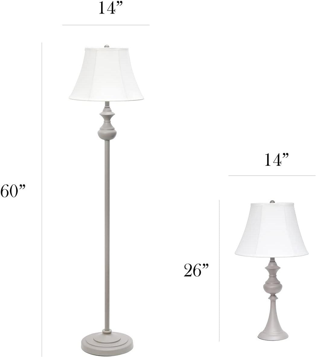 3pk Traditionally Crafted Lamp Set (2 Table Lamps and 1 Floor Lamp) with Shades Gray - Elegant Designs: UL Listed, Cotton Shades, Metal Body