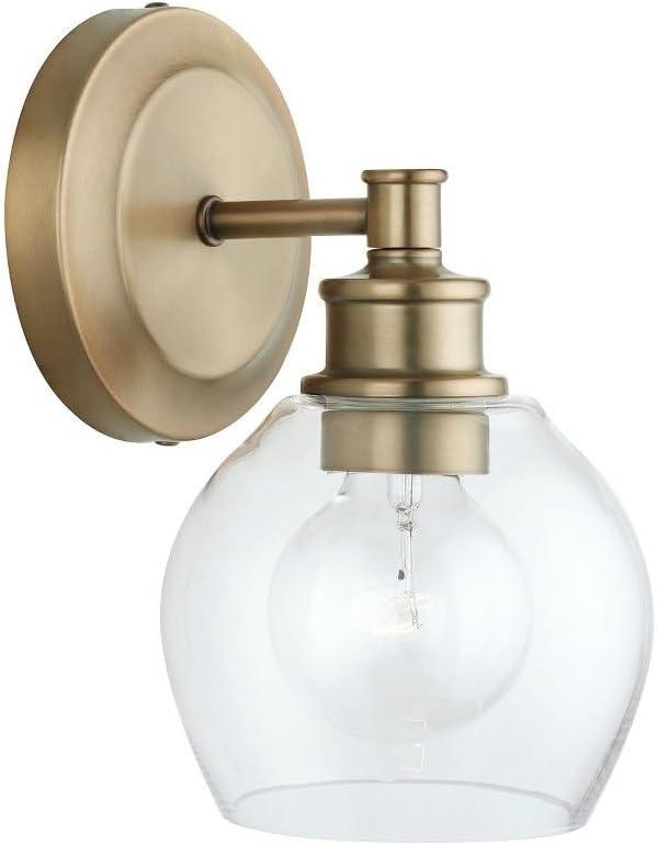 Aged Brass Globe Wall Sconce with Clear Glass Shade