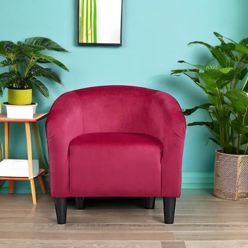 Yaheetech Velvet Upholstered Barrel Chair, Rose Red