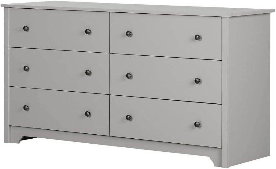 Elegant Soft Gray 6-Drawer Horizontal Double Dresser