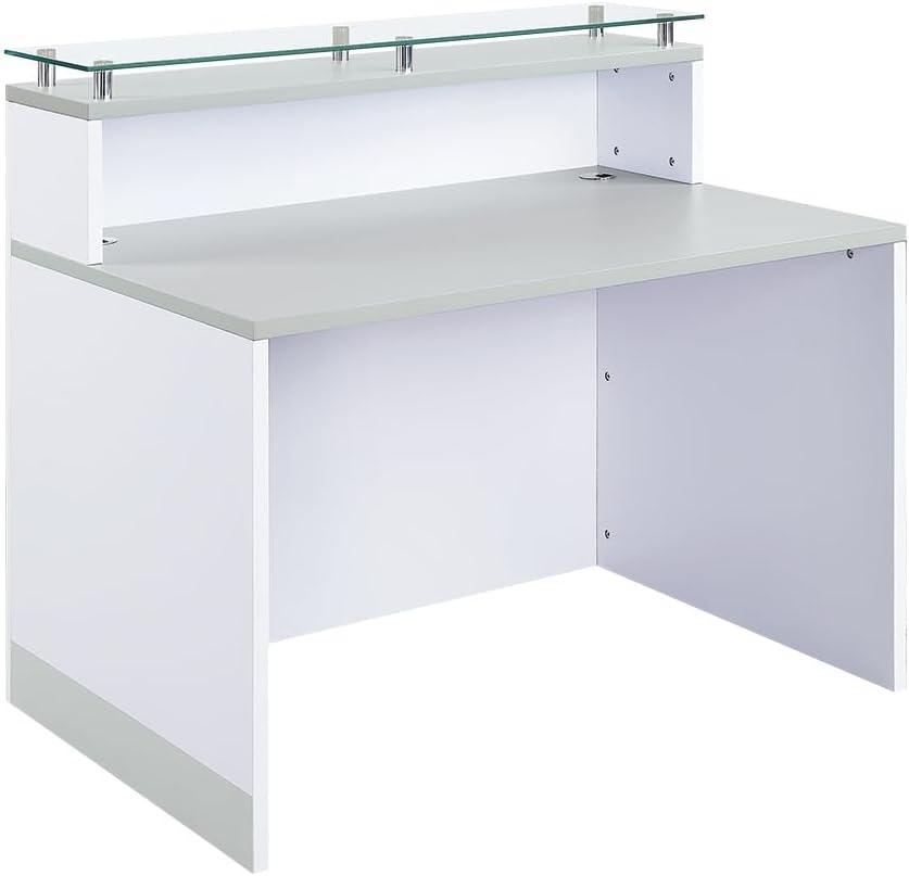 NBF Signature Series Esquire Reception Desk Glass Top, Driftwood Silver Laminate Desk 48”Wx32”D