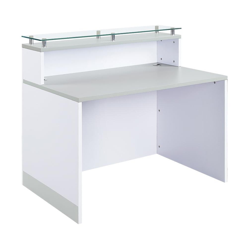 NBF Modern Small Reception Desk Counter Office Lobby Salon Durable Driftwood Laminate Cable Management Desk Compact 48"W x 32"D