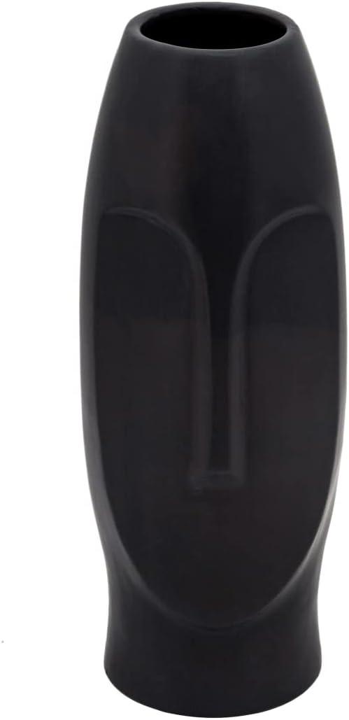 Sagebrook Home 14" Ceramic Face Vase - Ceramic Table Decor, Rustic Decorative Centerpiece For Home, Wedding, Office Decor - Black Vase Decor
