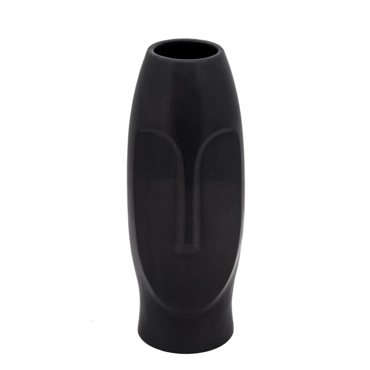 Sagebrook Home 14" Ceramic Face Vase - Ceramic Table Decor, Rustic Decorative Centerpiece For Home, Wedding, Office Decor - Black Vase Decor