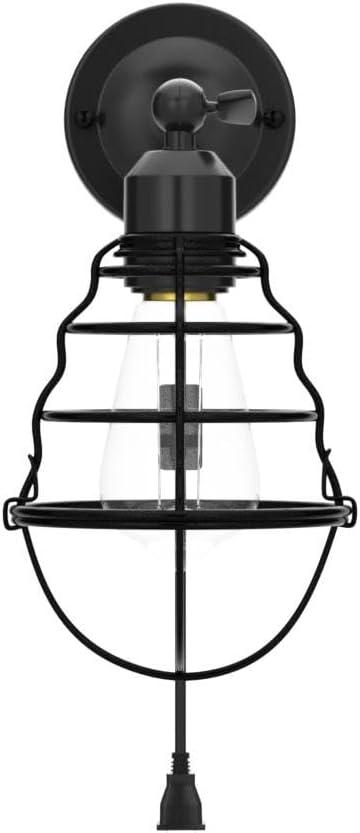 Black Industrial Wire Cage Plug-In Wall Sconces Set