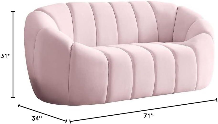 Elijah Pink Velvet Tufted Loveseat with Deep Channeling