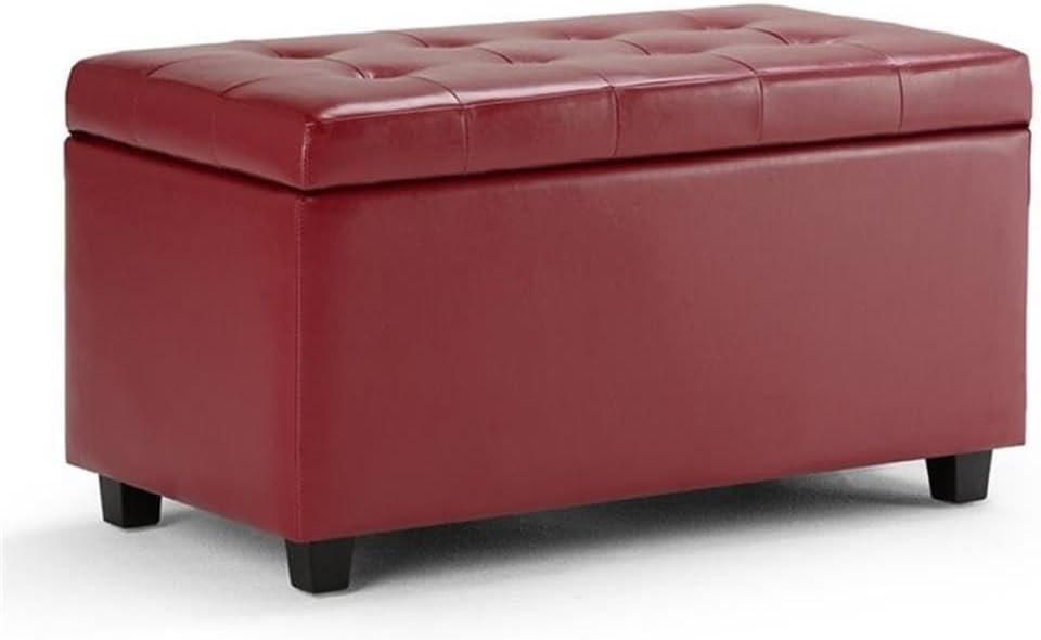 Simpli Home Cosmopolitan 34" Transitional Rectangle Ottoman in Red Faux Leather