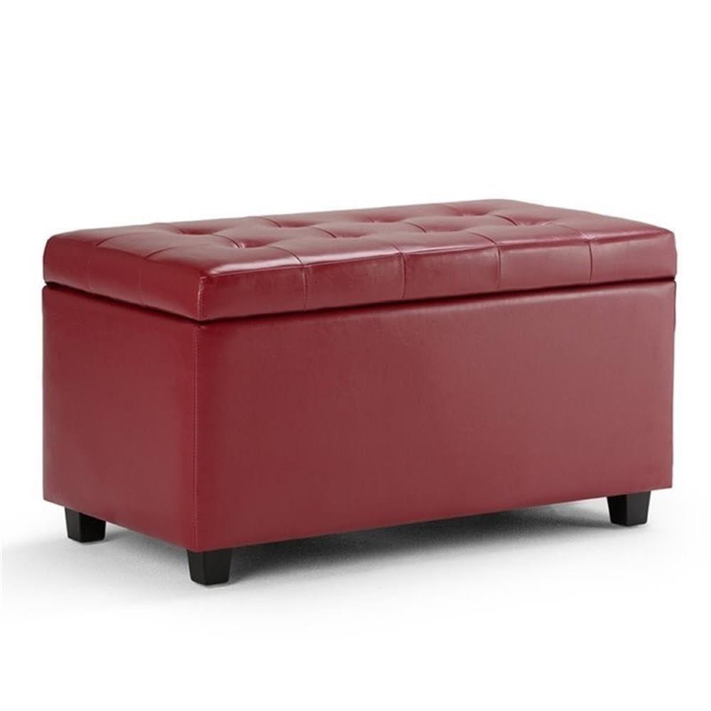 Simpli Home Cosmopolitan 34"W Upholstered Storage Ottoman with Tufted Design and Large Interior Storage
