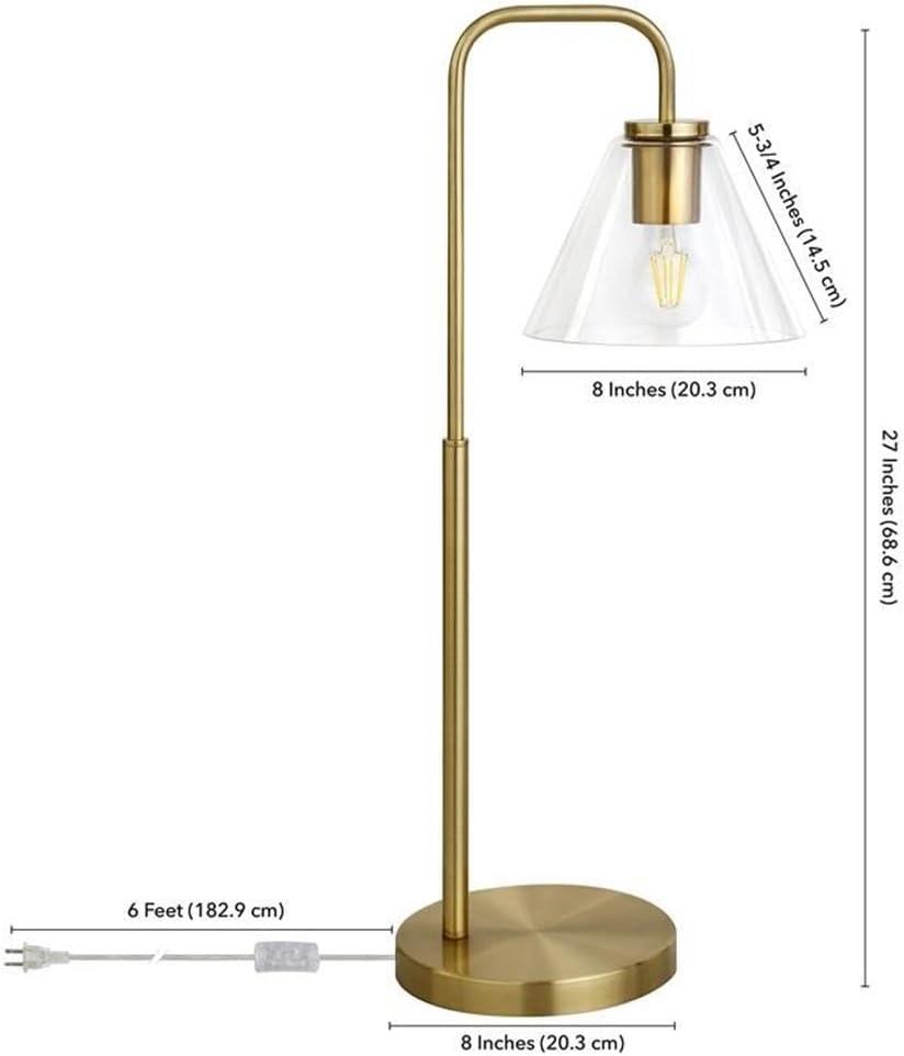 Evelyn&Zoe Henderson Arc Floor Lamp with Glass Shade, Brass/White Milk