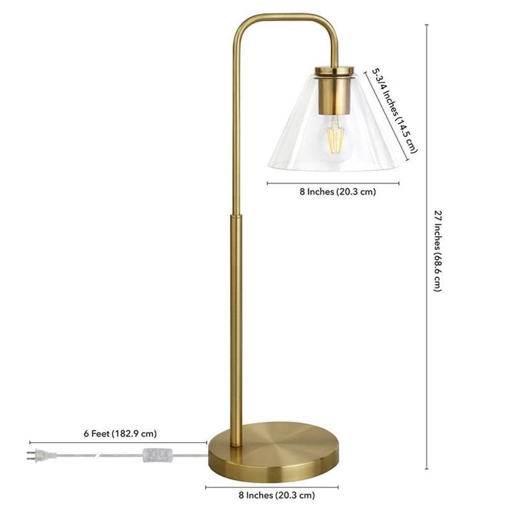 Evelyn&Zoe Henderson Arc Floor Lamp with Glass Shade, Brass/White Milk