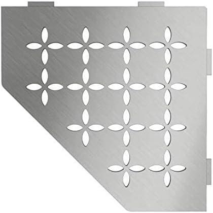 Schluter Systems Pentagon Corner Shelf-E - Floral Design - Brushed Stainless Steel (SES2D5EB) - Kerdi-Line Shower Acessory