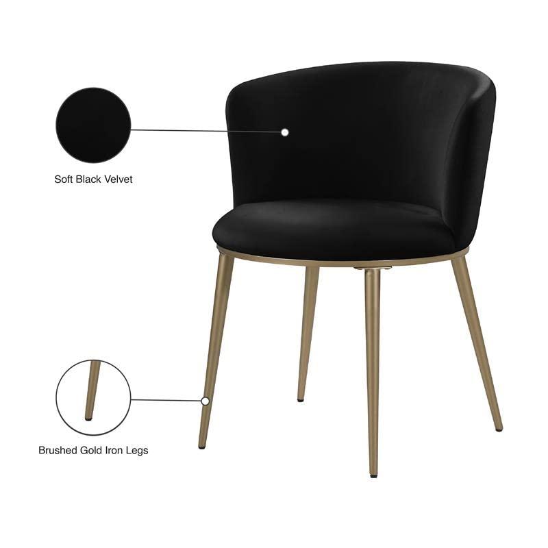 Skylar Black Velvet Upholstered Dining Chair Set with Gold Legs