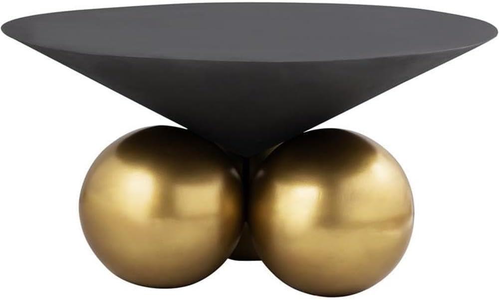 Modern Grey Cement Coffee Table with Brushed Brass Base