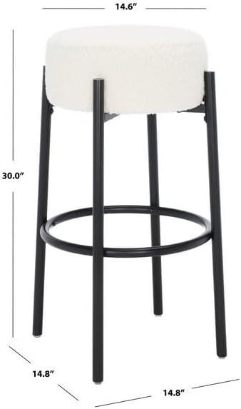 Ivory and Black Metal Leg Backless Bar Stool, 30-inch