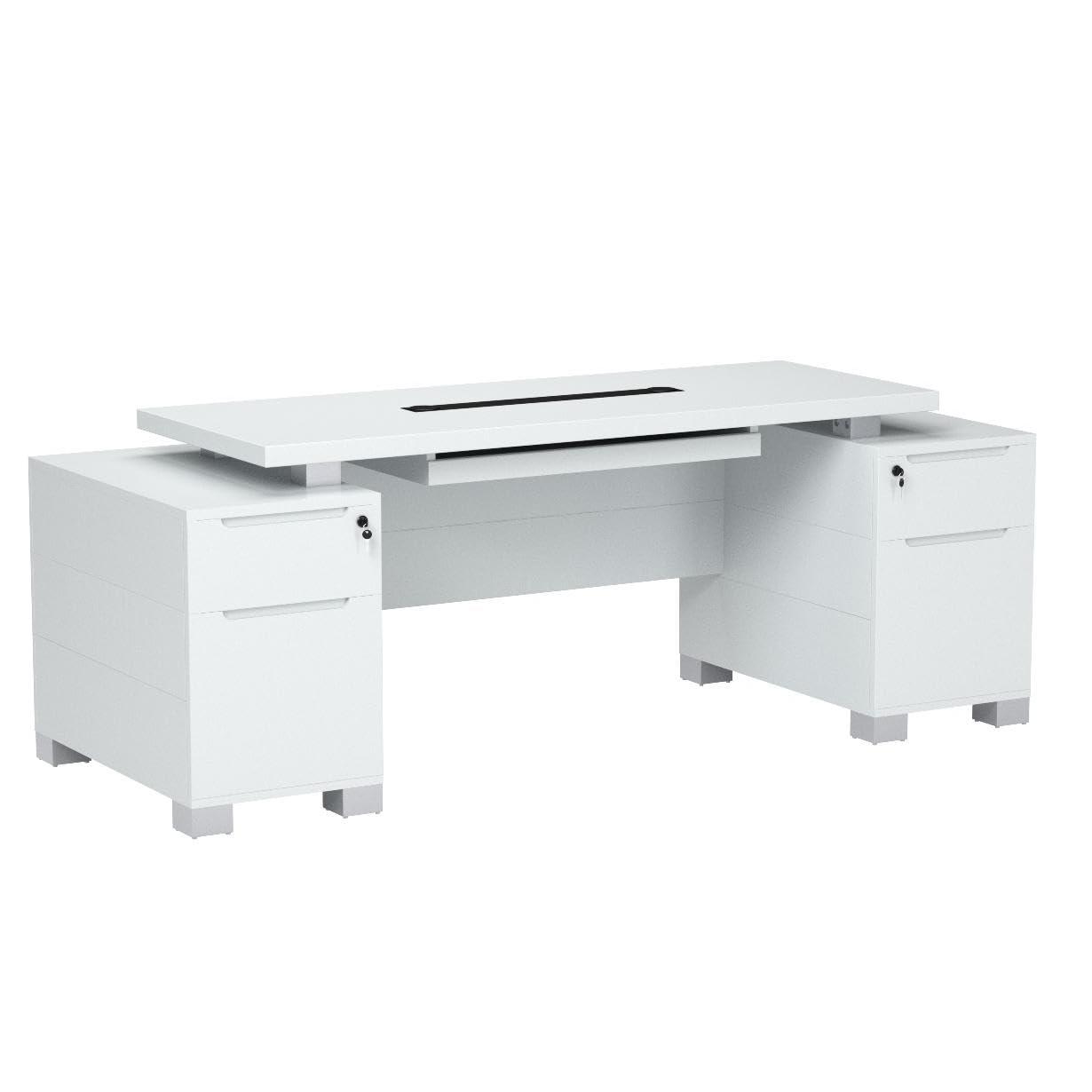 Zuri Furniture 79" Modern Ford Executive Desk with Filing Cabinets - White