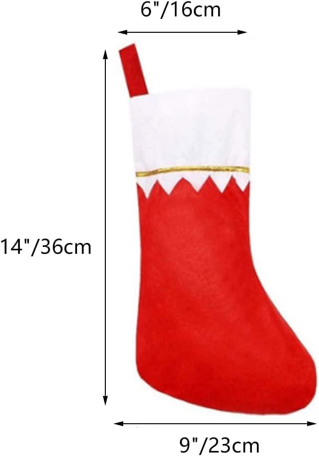 adviicd 12 Pack Felt Christmas Stockings, 14 Inches Red and White Christmas Stockings Hanging Ornaments, White with Gold Trim Christmas Stockings