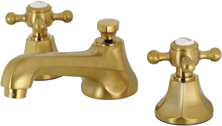 Kingston Brass Metropolitan Two-Handle 3-Hole Deck Mount Widespread Bathroom Faucet with Brass Pop-Up Drain