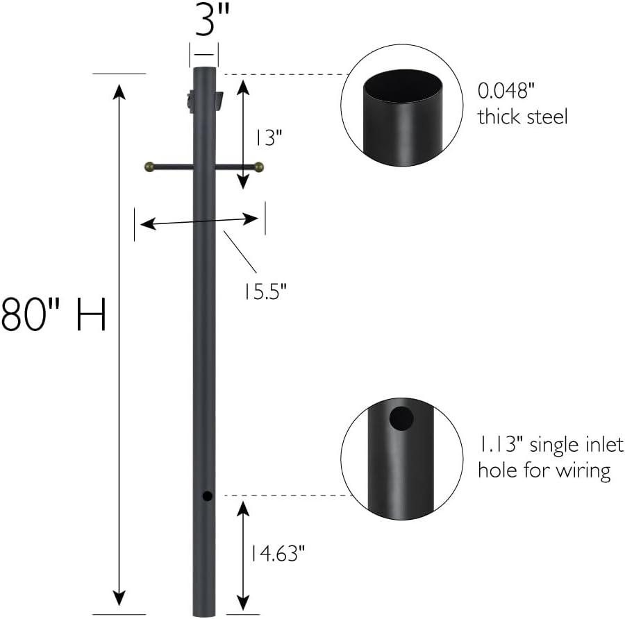 Design House,589812 Poste de Lámpara Tradicional para Exteriores con Brazo Cruzado de Plástico, Instalación de Enterramiento Directo, Toma de Corriente Incorporada y Sensor Fotocular Del Anochecer Al Amanecer en Negro