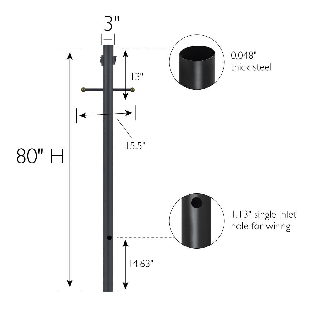 Design House,589812 Poste de Lámpara Tradicional para Exteriores con Brazo Cruzado de Plástico, Instalación de Enterramiento Directo, Toma de Corriente Incorporada y Sensor Fotocular Del Anochecer Al Amanecer en Negro