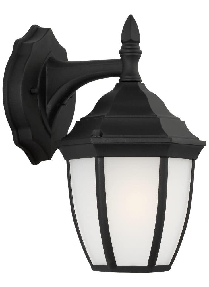 Generation Lighting 89936-12 Bakersville Curved Satin Etched Glass Panel Outdoor Wall Sconce Lighting Fixture, 1-Light 100 Watt, 11" H x 7" W, Black