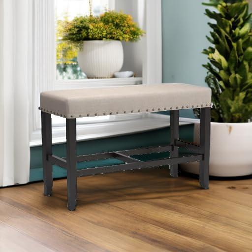 Roundhill Furniture Biony Fabric Counter Dining Bench with Nailhead Trim Tan