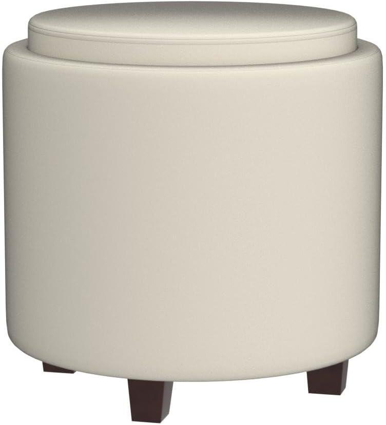 Ornavo Home Lawrence Round Storage Ottoman with Table Top Lid - Velvet Cream