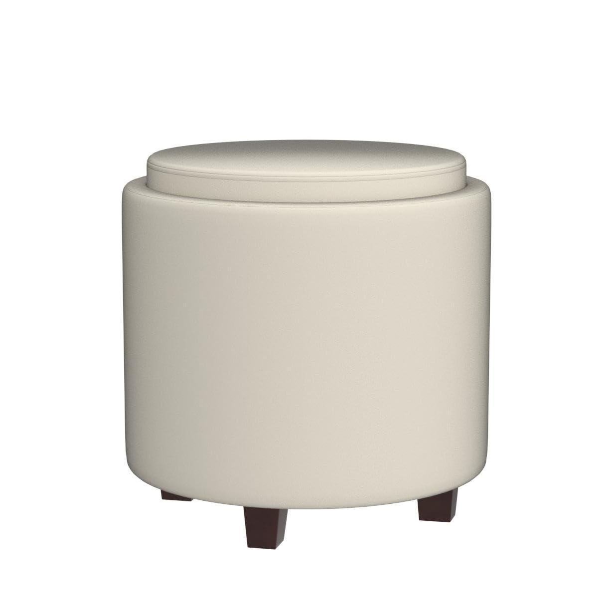 Ornavo Home Lawrence Round Storage Ottoman with Table Top Lid - Velvet Cream