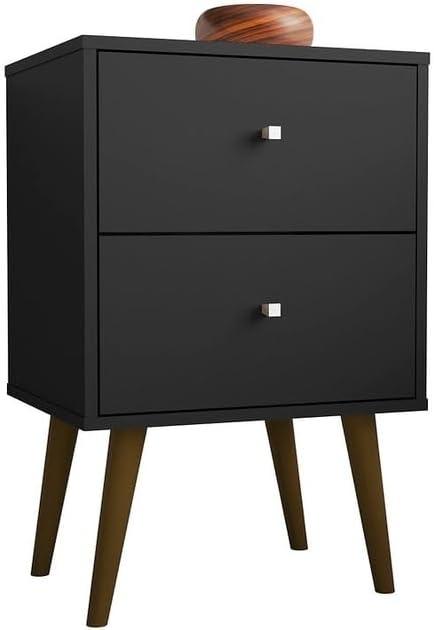 Liberty 2.0 Black Mid-Century Modern 2-Drawer Nightstand