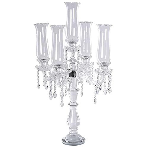 BalsaCircle 32" Clear 5 Arm Crystal Glass Candelabra Hurricane Taper Candle Holder Wedding Party Decorations